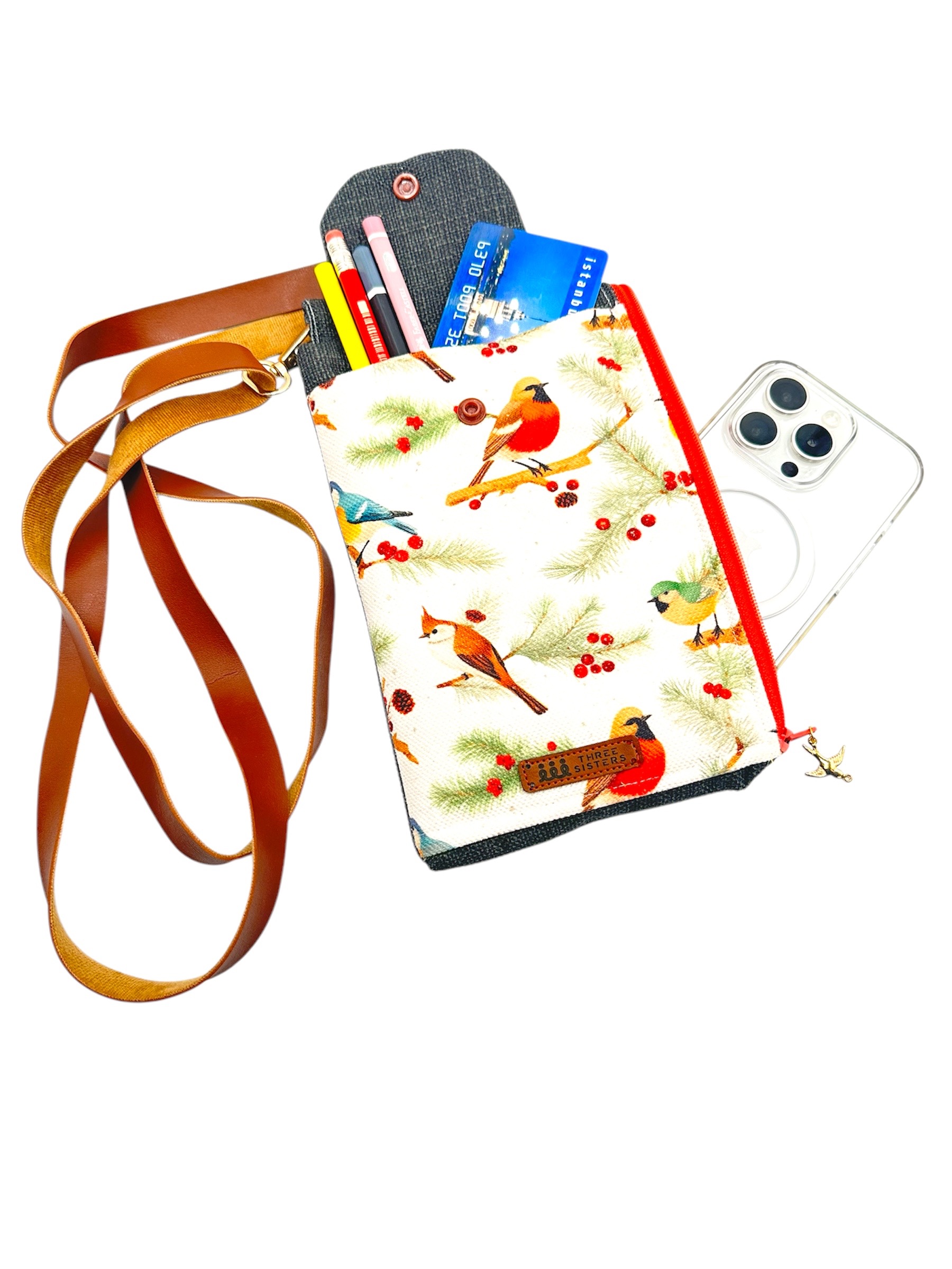 KUŞ DESENLİ TELEFON ÇANTASI